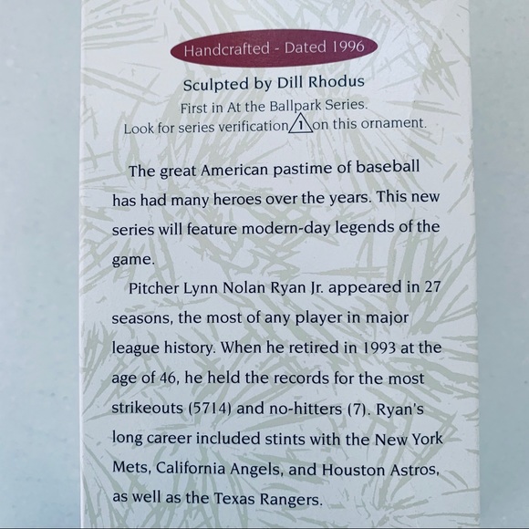 Hallmark 1996 Nolan Ryan Keepsake Ornament - Picture 8 of 9